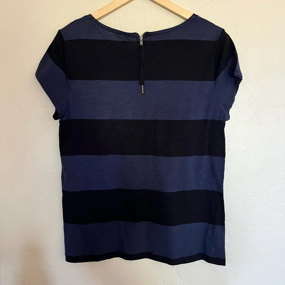 LOFT Blue and Black Lace Striped Tee Shirt size Large - Picture 4 of 7